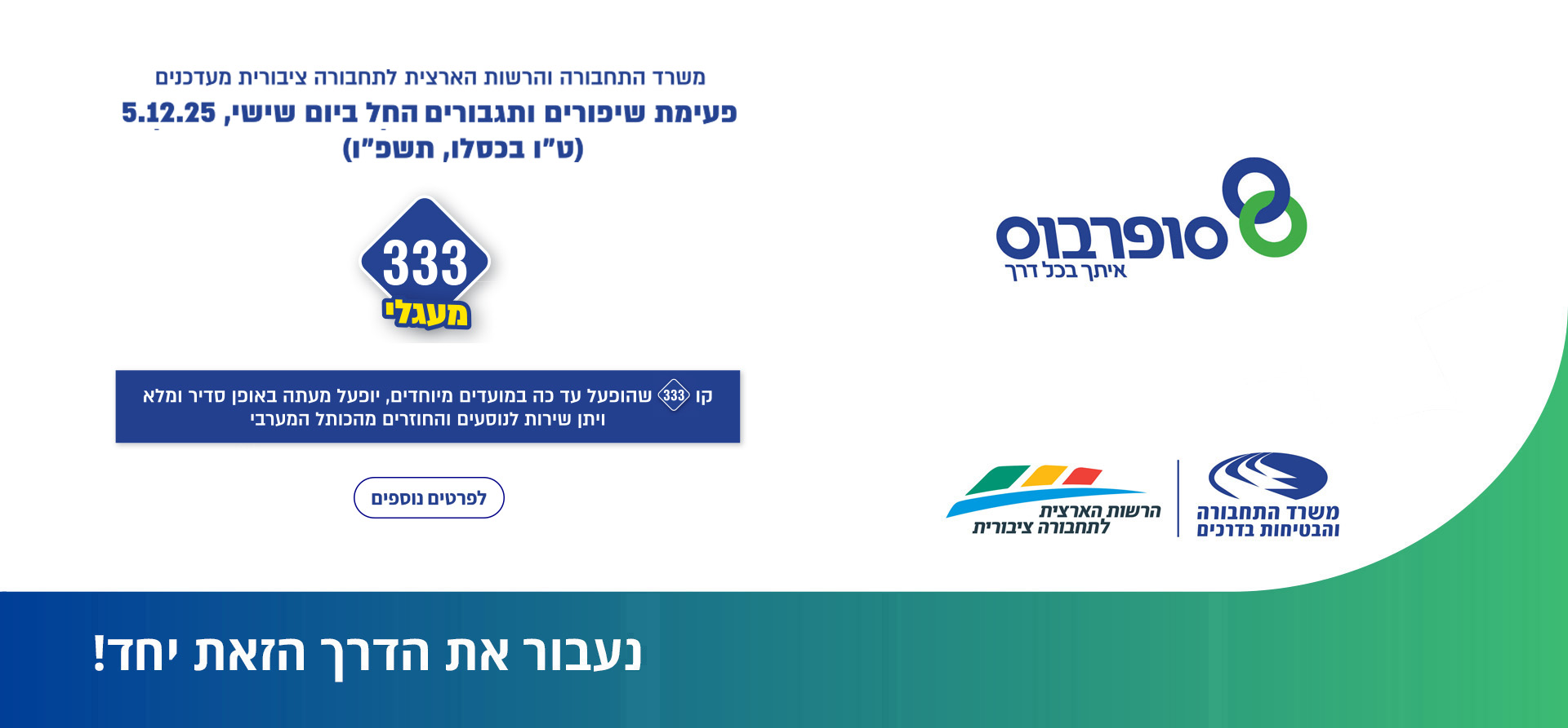 פעימת שיפורים ותגבורים החל מיום שיש 5/12 טו כסלו תשפו